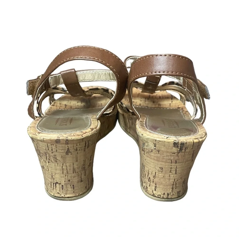 Seychelles Platform Wedge‎ Strappy Animal Print Brown Gold Sandals Heels 4